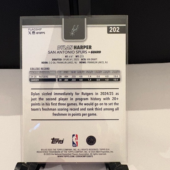 Dylan Harper Basketball Card Topps Rainbow Foil Rookie Card San Antonio Spurs - Picture 2 of 2